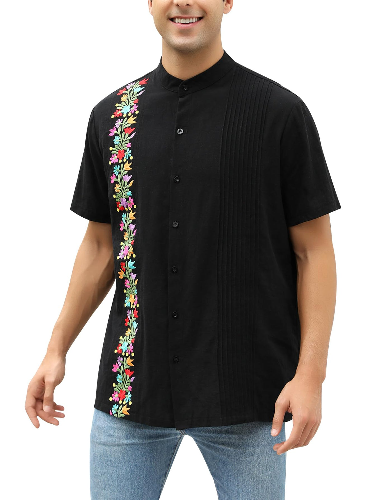 Mexican Shirts for Men Traditional Men's Guayabera Dress Shirts Mens Button Up Band Collar Dress Shirt Fiesta