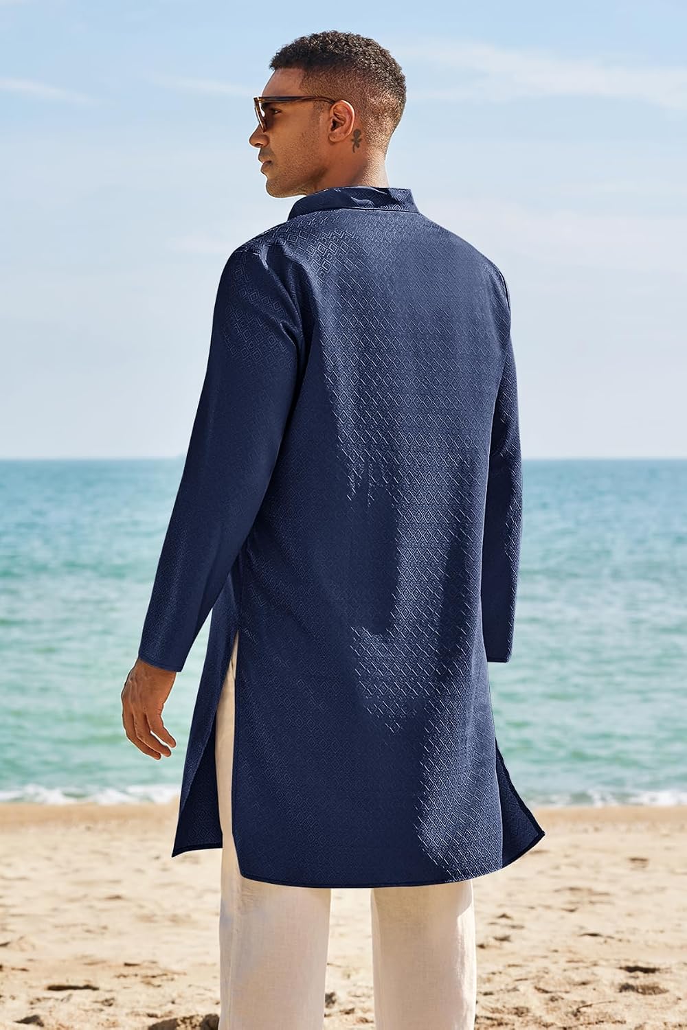 Runcati Mens Kurta Thobe Textured Henley Shirt