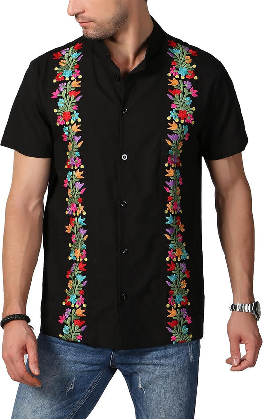 Mexican Shirts for Men Traditional Men's Guayabera Dress Shirts Mens Button Up Band Collar Dress Shirt Fiesta