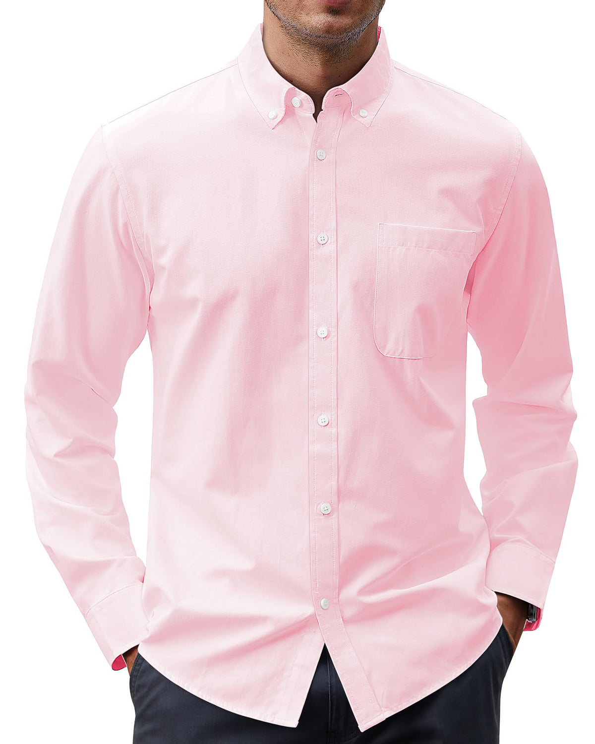 J.VER Men's Oxford Shirt Solid Casual Button Down Collar Shirts Long Sleeve Dress Shirts with Pocket
