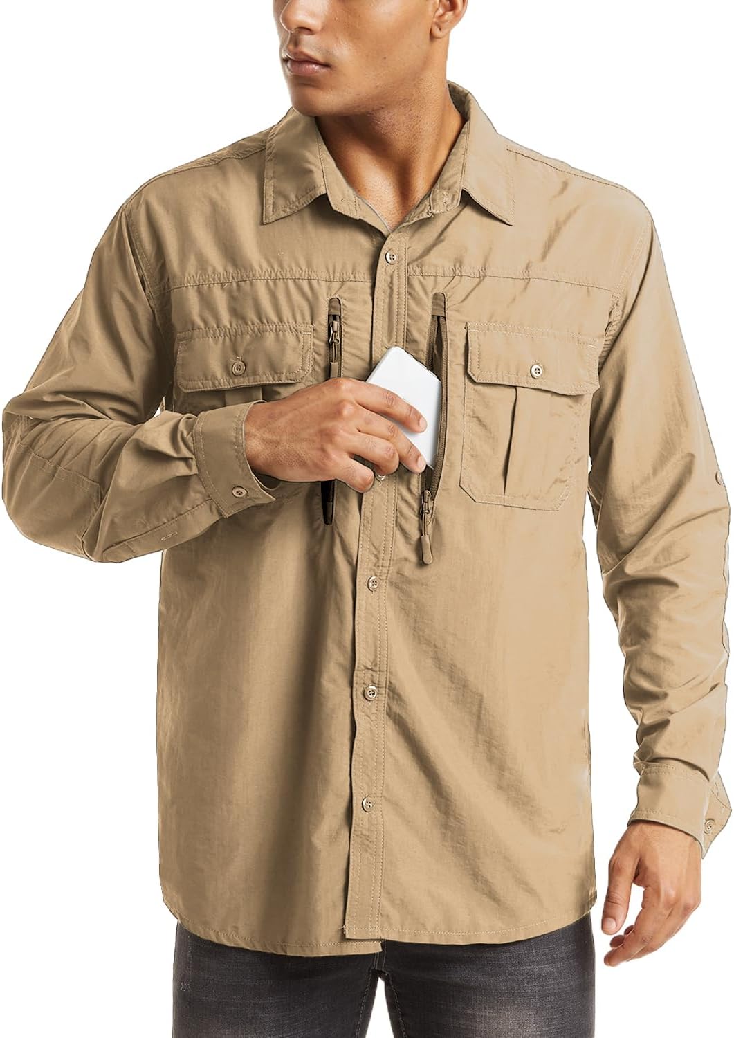 MAGCOMSEN Men's Long Sleeve Fishing Shirts Button Down Hiking Safari