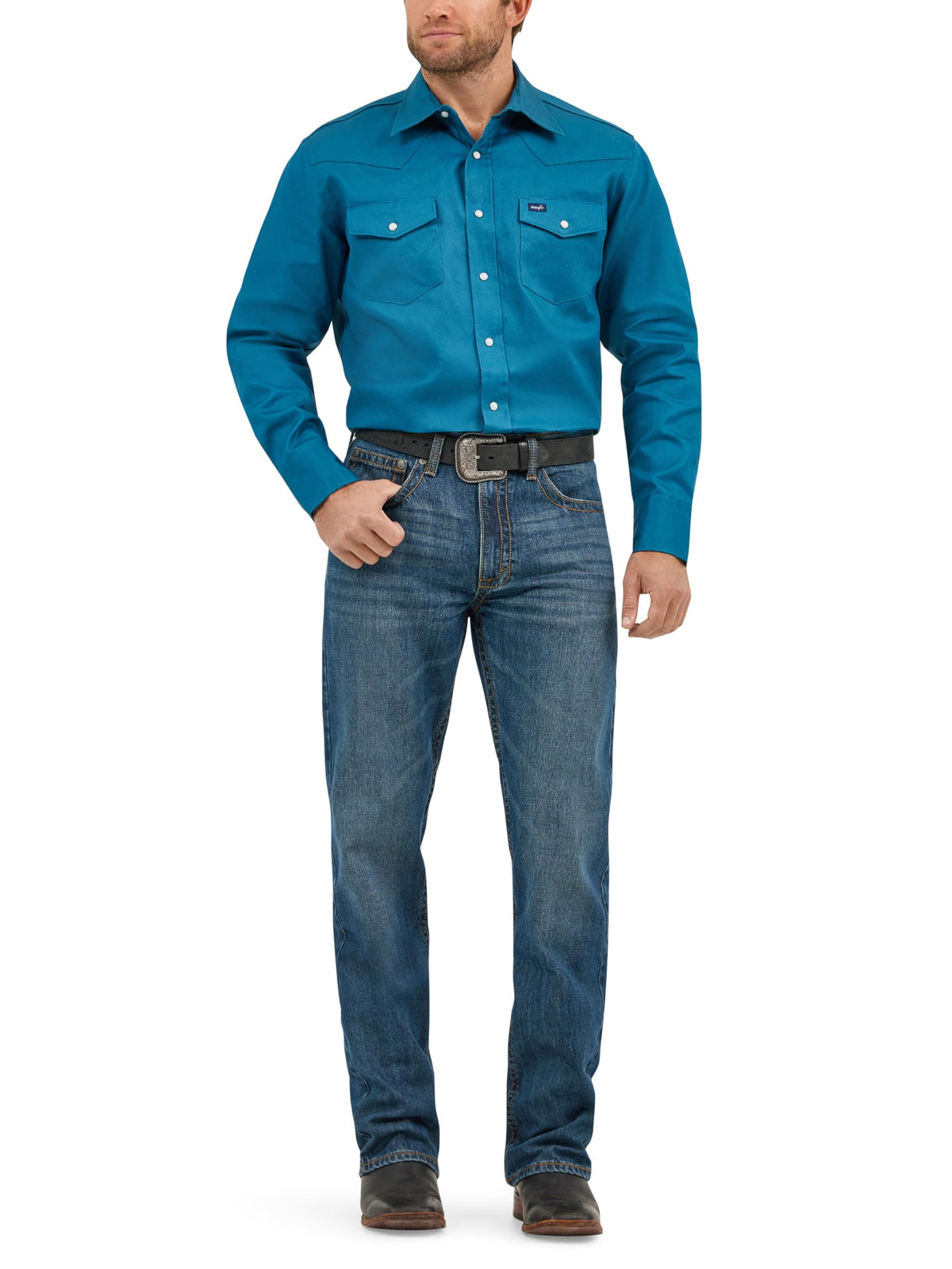 Wrangler Men's Cowboy Cut Firm Finish Western Long Sleeve Snap Work Shirt