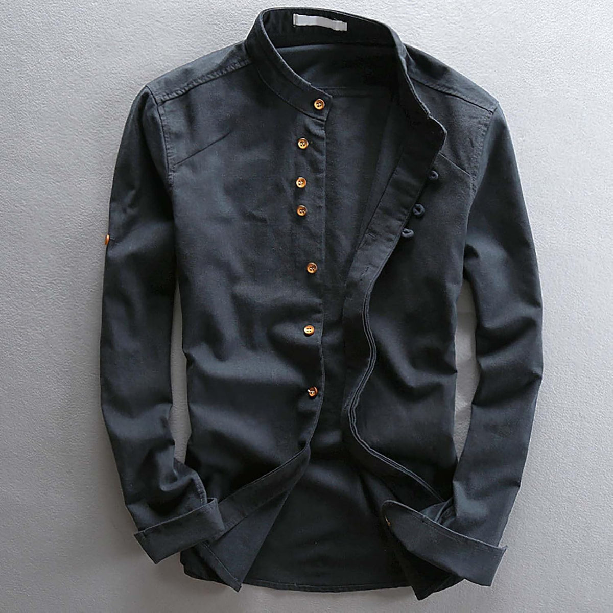 JOFOW Men's Long Sleeve Shirts Soulona Katana Vintage Soft Linen Japan Style Button Down Shirts