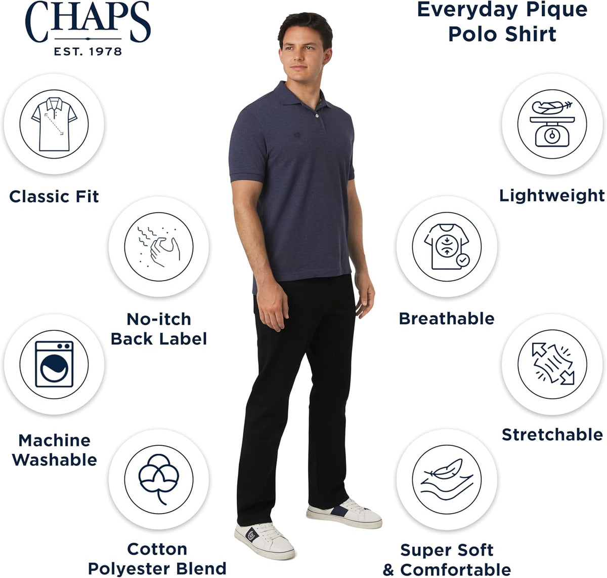 Chaps Men's Everyday Casual Classic Fit Stretch Pique Polo Shirt (S-2XL)