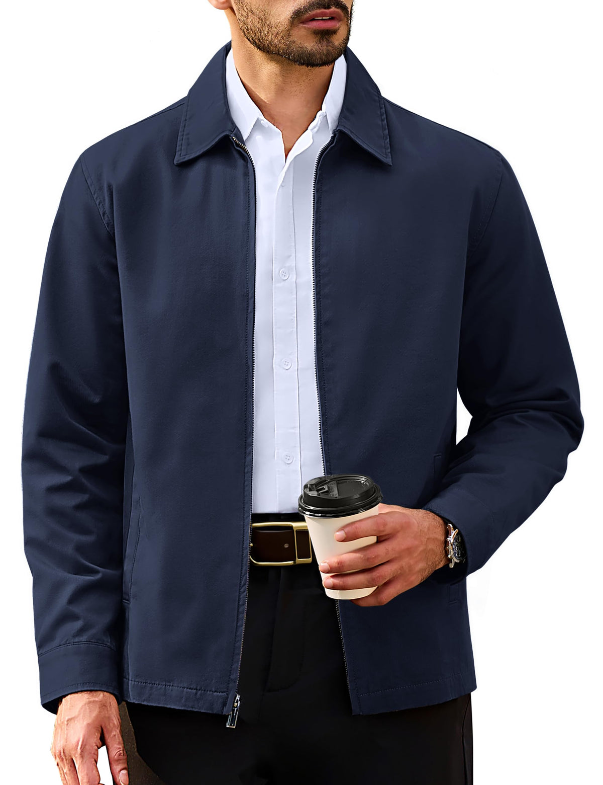 TACVASEN Men's Cotton Jacket Full Zip Up Work Jackets Turndown Collar Business Casual Windbreaker with 3 Pockets