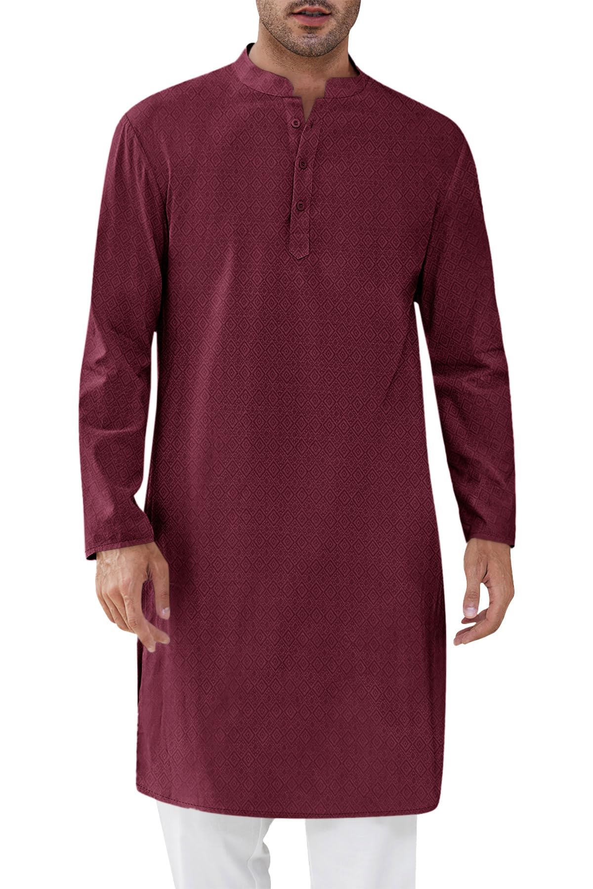 Runcati Mens Kurta Thobe Textured Henley Shirt