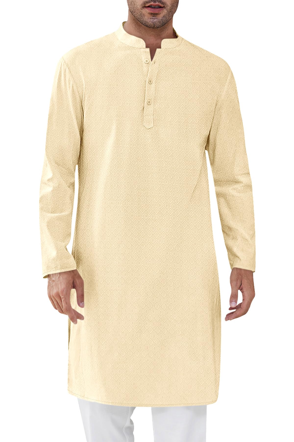 Runcati Mens Kurta Thobe Textured Henley Shirt