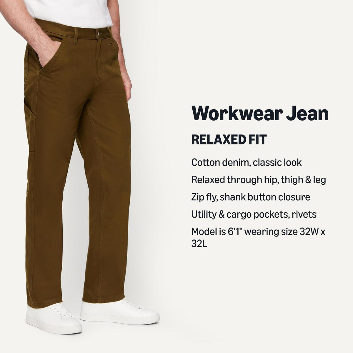 Amazon Essentials Men's Heavyweight Rigid Relaxed-Fit Workwear Carpenter Jeans with Pockets
