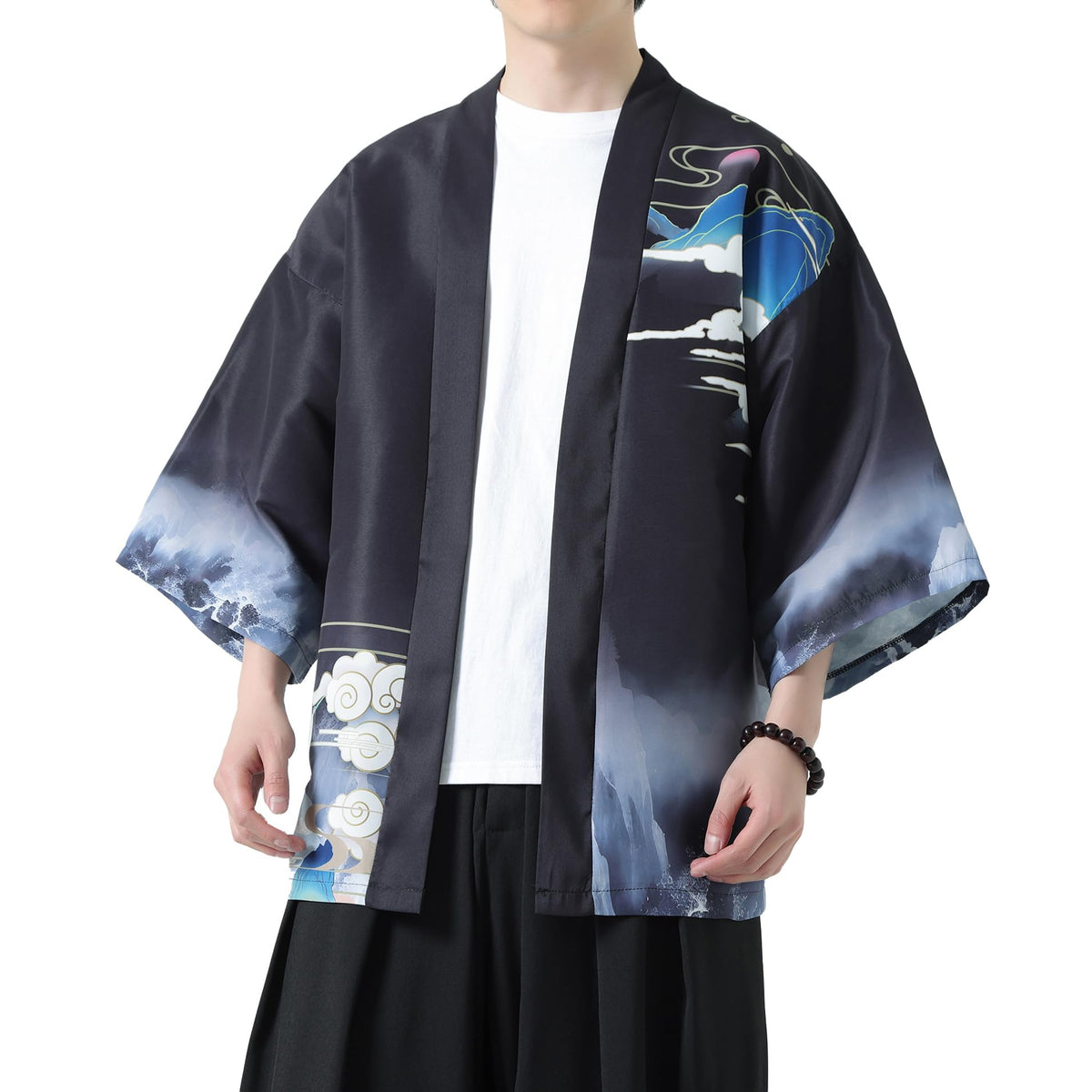 Men's Kimono Cardigan Jacket Japanese Kimono Shirt 3/4 Sleeve Printed Haori