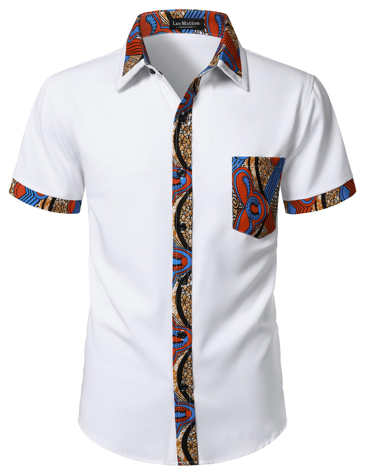 LucMatton Men's African Short Sleeve Button Down Dress Shirt