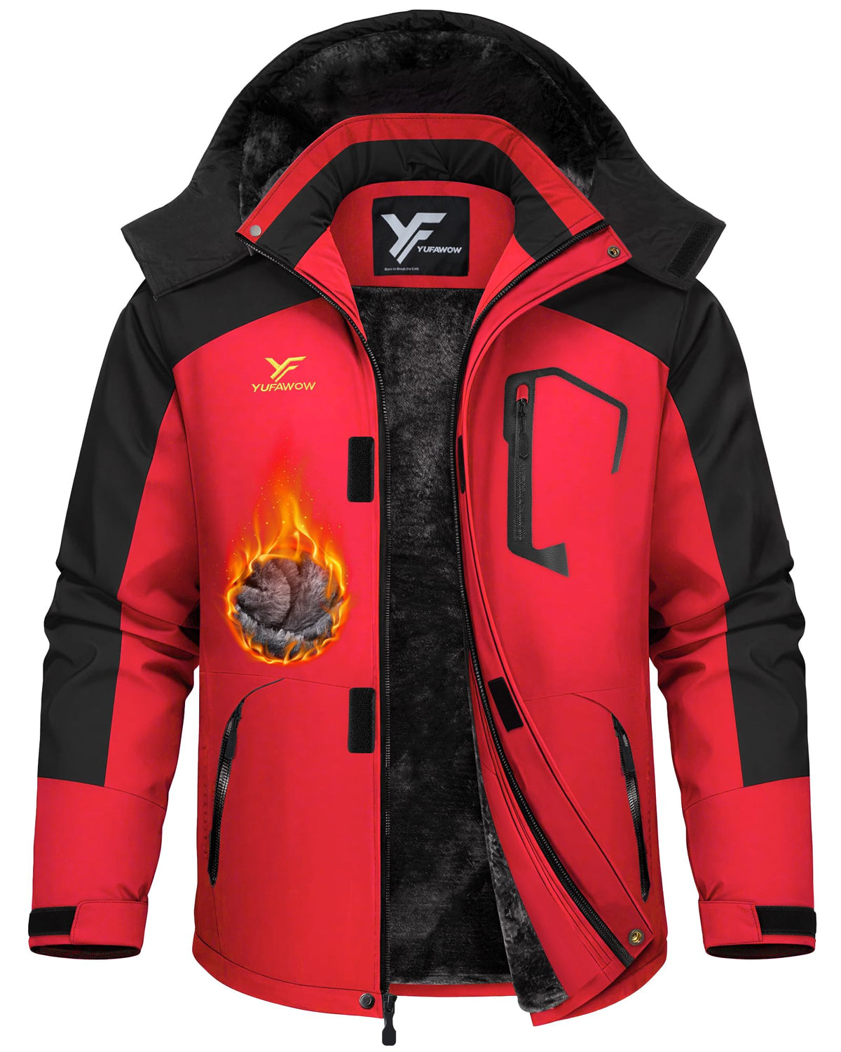Men Winter Jacket Waterproof Windbreaker Warm Fleece Lined for Winter Outdoor Work Sports Skiing Snowboard Camping Hiking