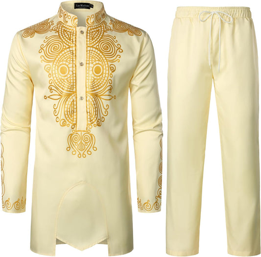LucMatton Men's African Attire 2 Piece Dashiki Outfit