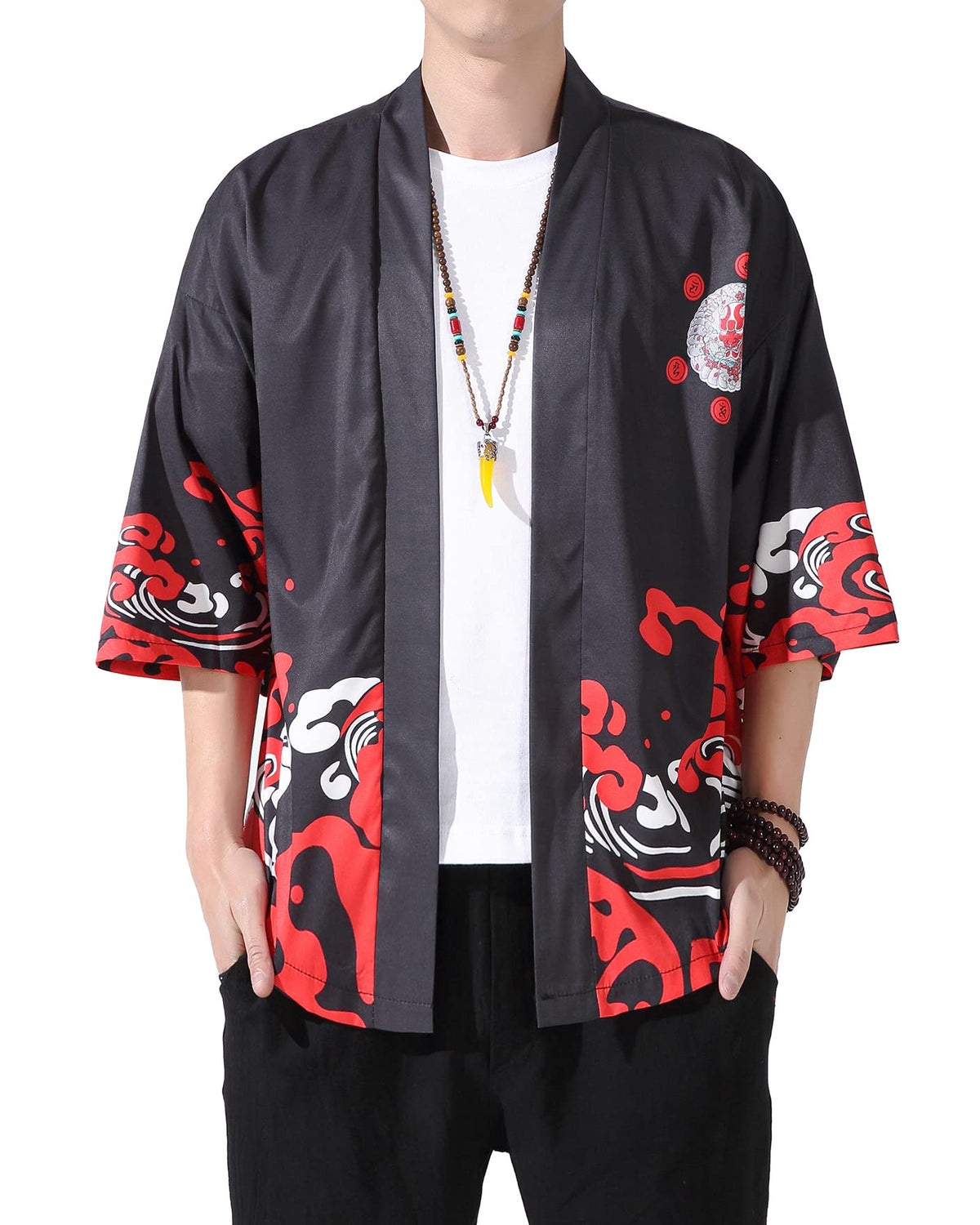 Men's Kimono Cardigan Jacket Japanese Kimono Shirt 3/4 Sleeve Printed Haori