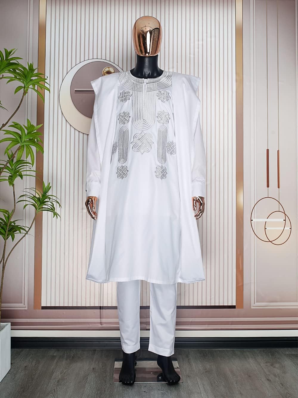 HD African Mens Apparel Agbada Clothing Embroidery Dashiki Shirts and Pants Outfits 3 Pieces