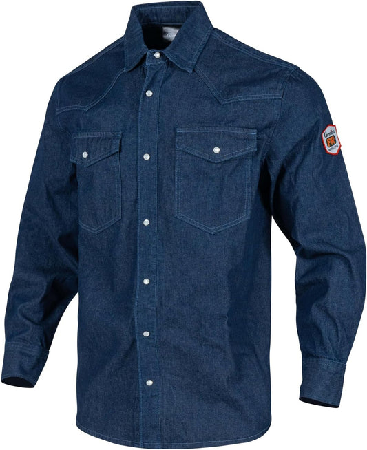 Men's FR Flame Resistant Denim Classic Work Shirt, 9 oz Heavyweight Cotton Fire Retardant Safety Welding Shirts