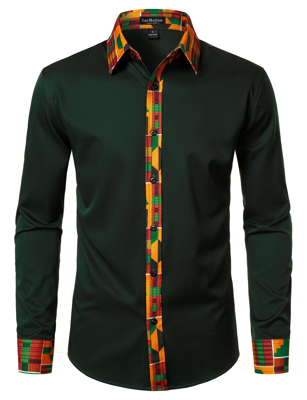 LucMatton Men's African Long Sleeve Button Down Dress Shirt