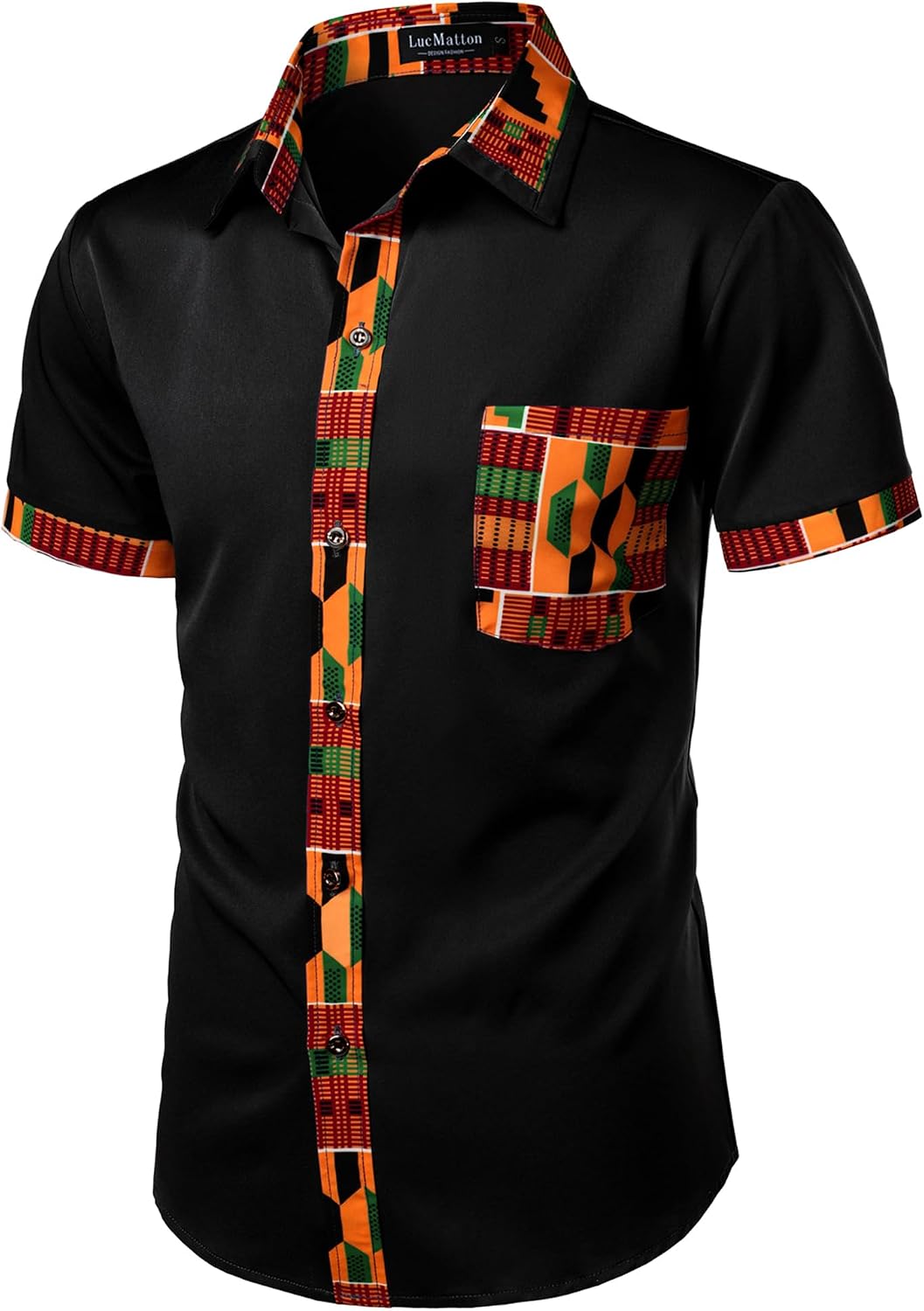 LucMatton Men's African Short Sleeve Button Down Dress Shirt
