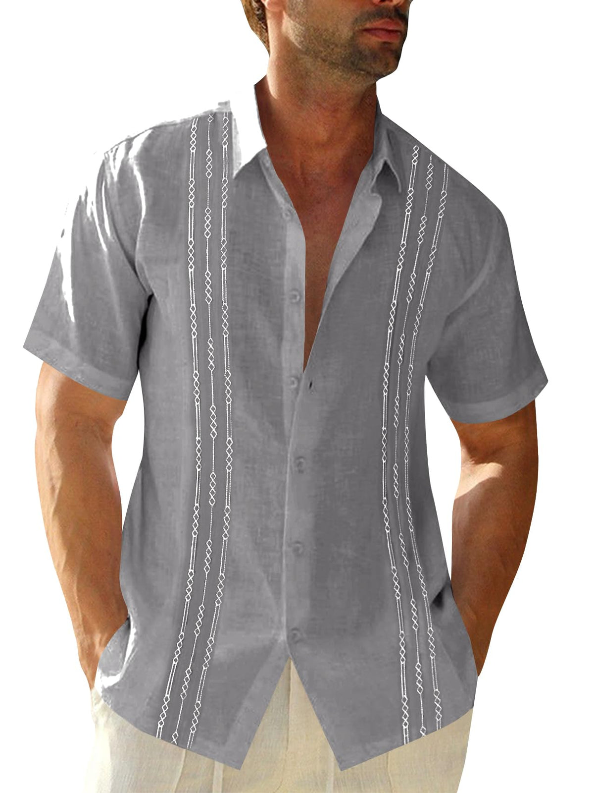 Runcati Mens Short Sleeve Guayabera Shirts Linen Button Down Cuban Shirt