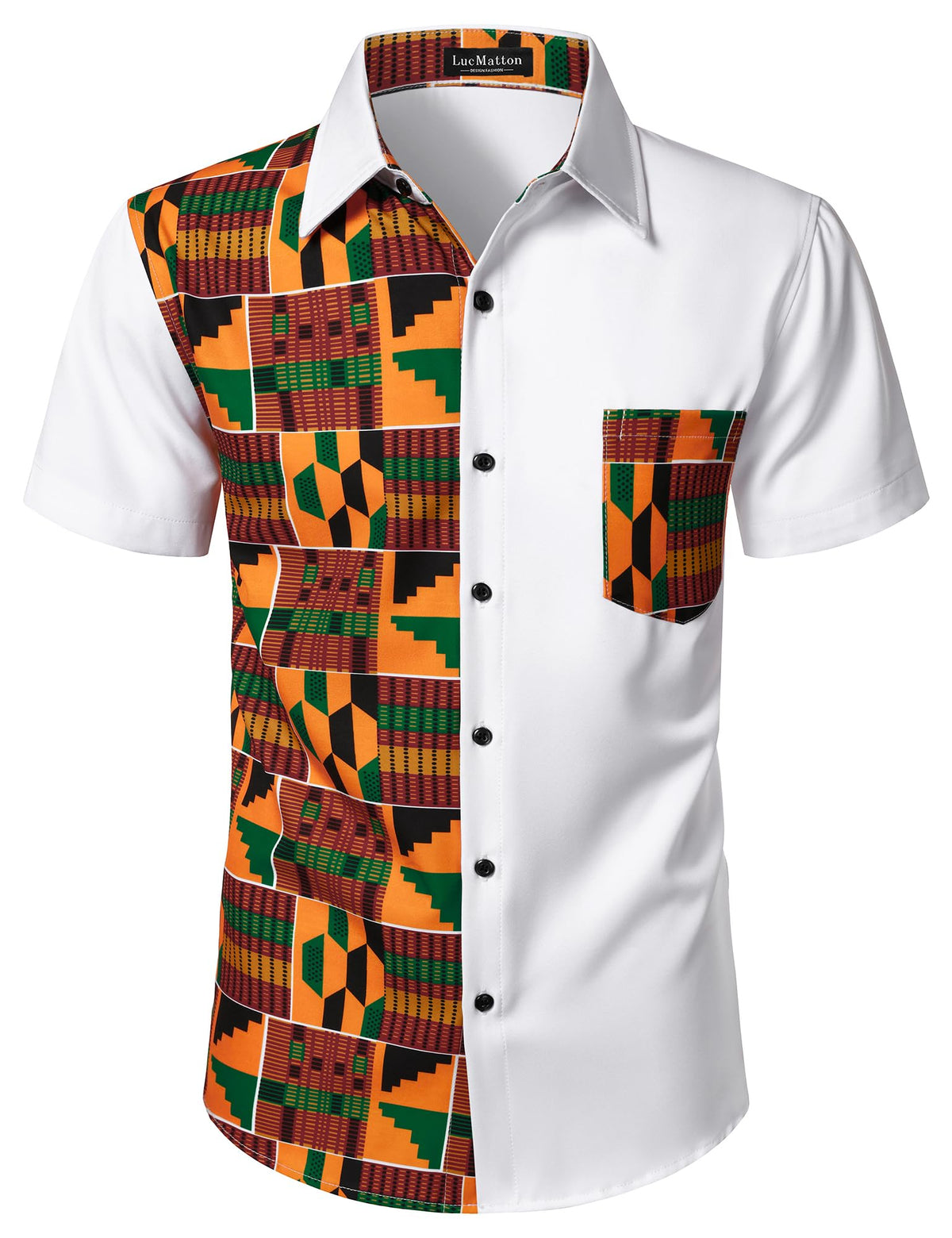 LucMatton Men's African Short Sleeve Button Down Dress Shirt