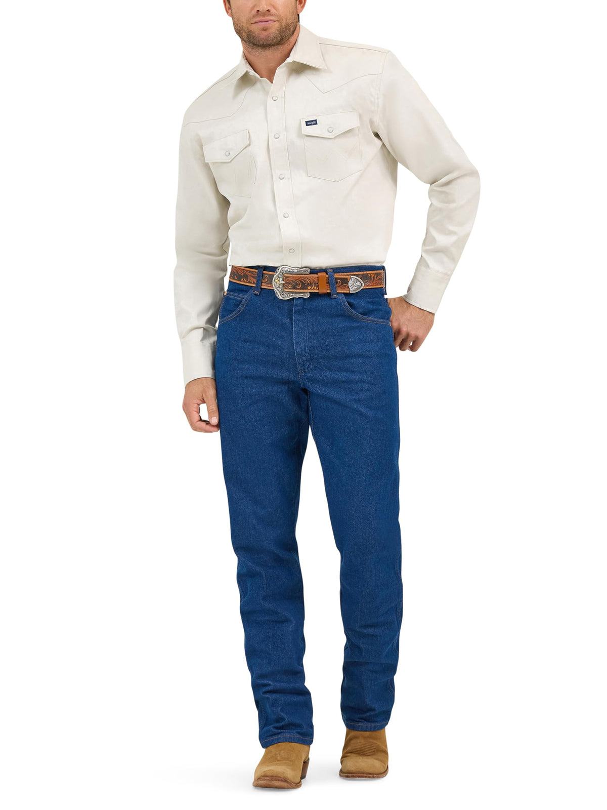 Wrangler Men's Cowboy Cut Firm Finish Western Long Sleeve Snap Work Shirt