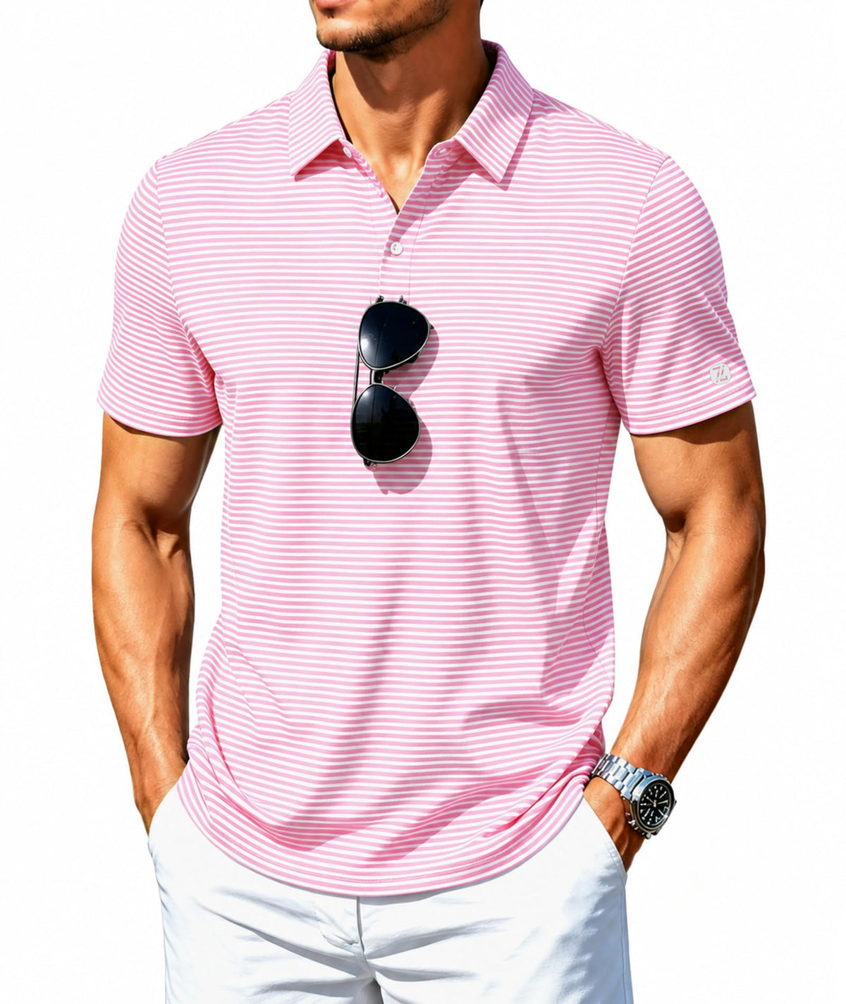 ZITY Mens Golf Shirt Short Sleeve UPF 50+ Performance Striped Polo Shirts