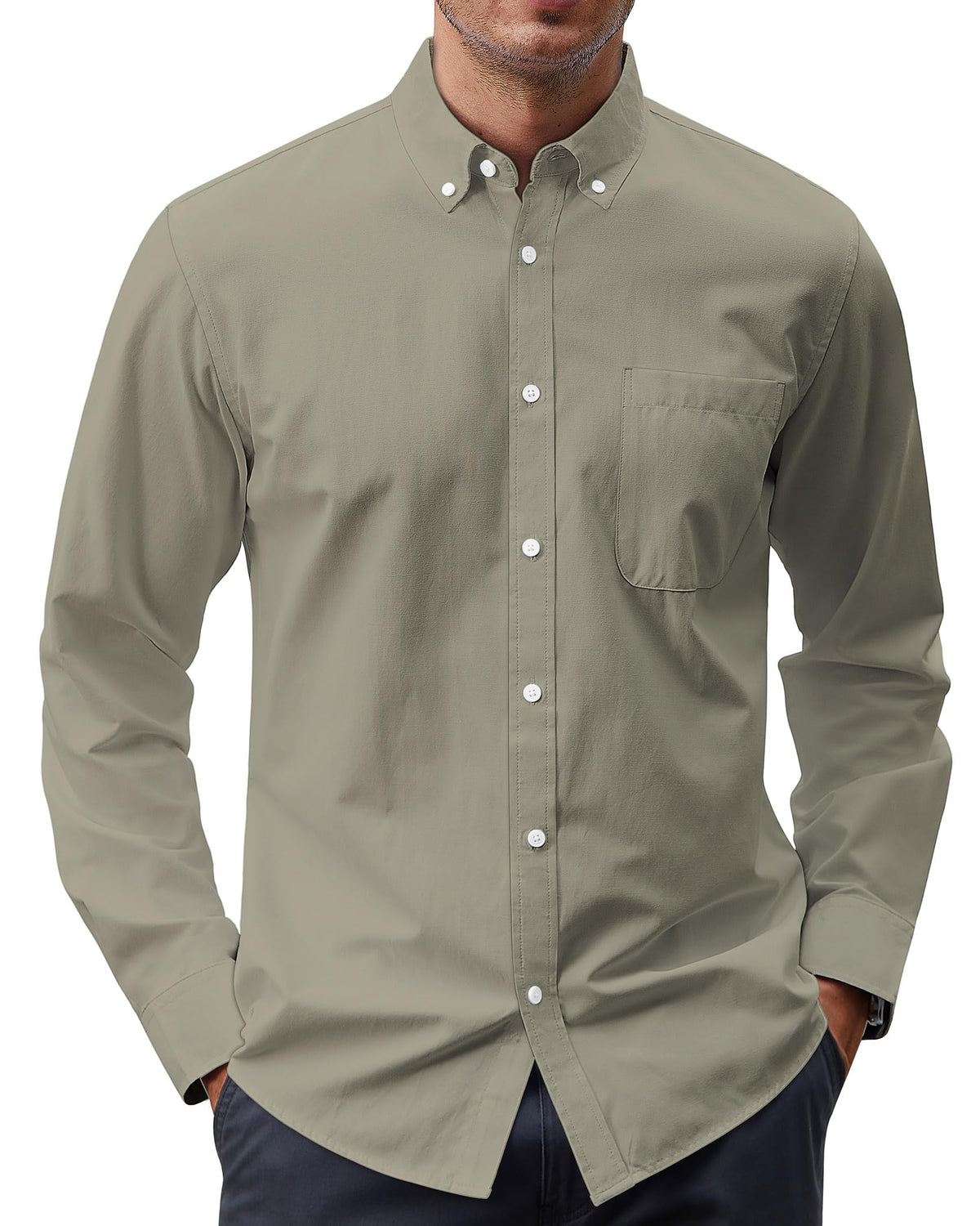 J.VER Men's Oxford Shirt Solid Casual Button Down Collar Shirts Long Sleeve Dress Shirts with Pocket