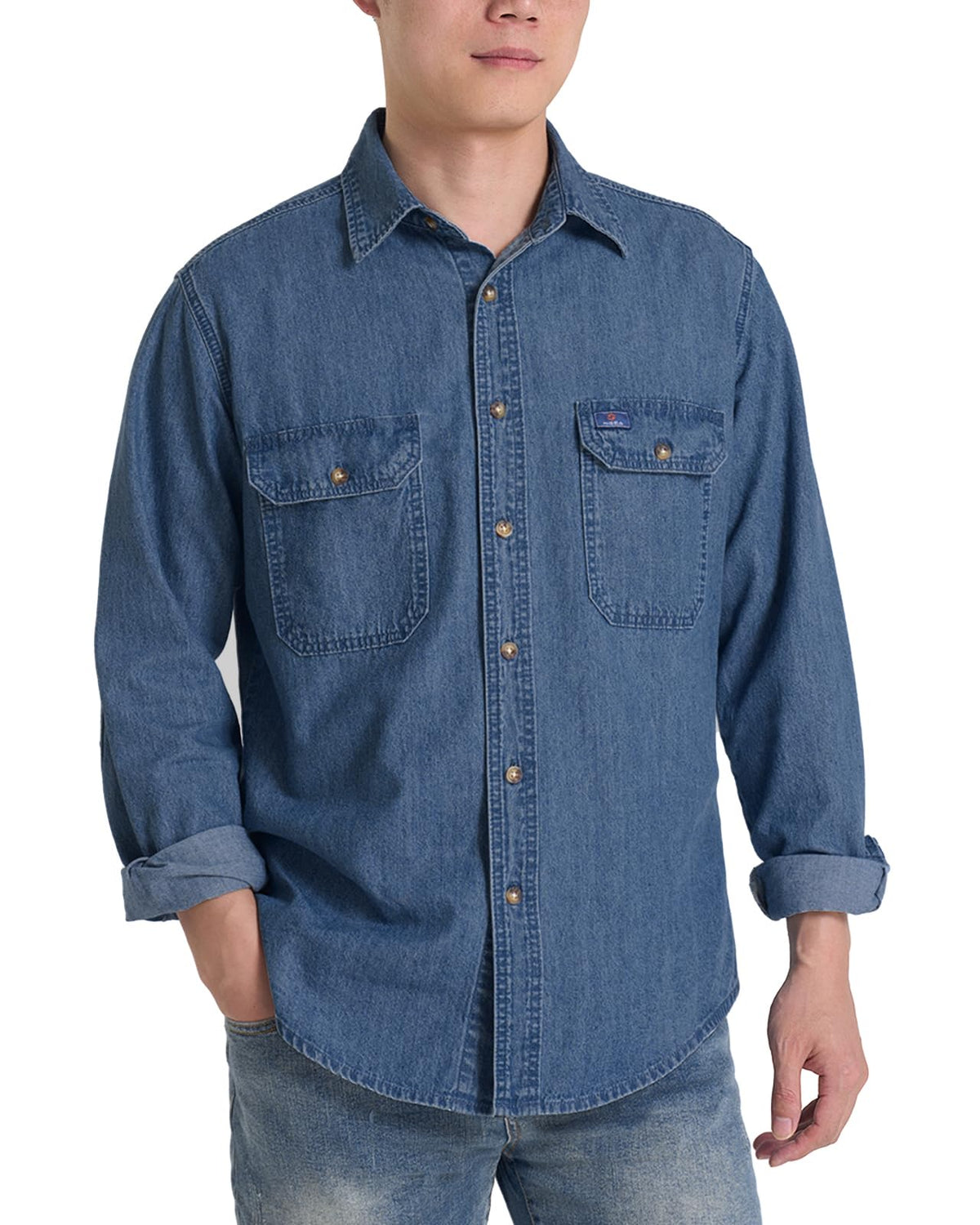 HISEA Mens Long Sleeve Denim Shirt, Button Down Jean Work Shirt Regular Fit