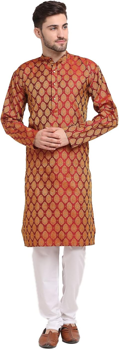 Maple Clothing Poly Silk Kurta Pajama for Men Indian Wedding Party Outfit Guest Wear