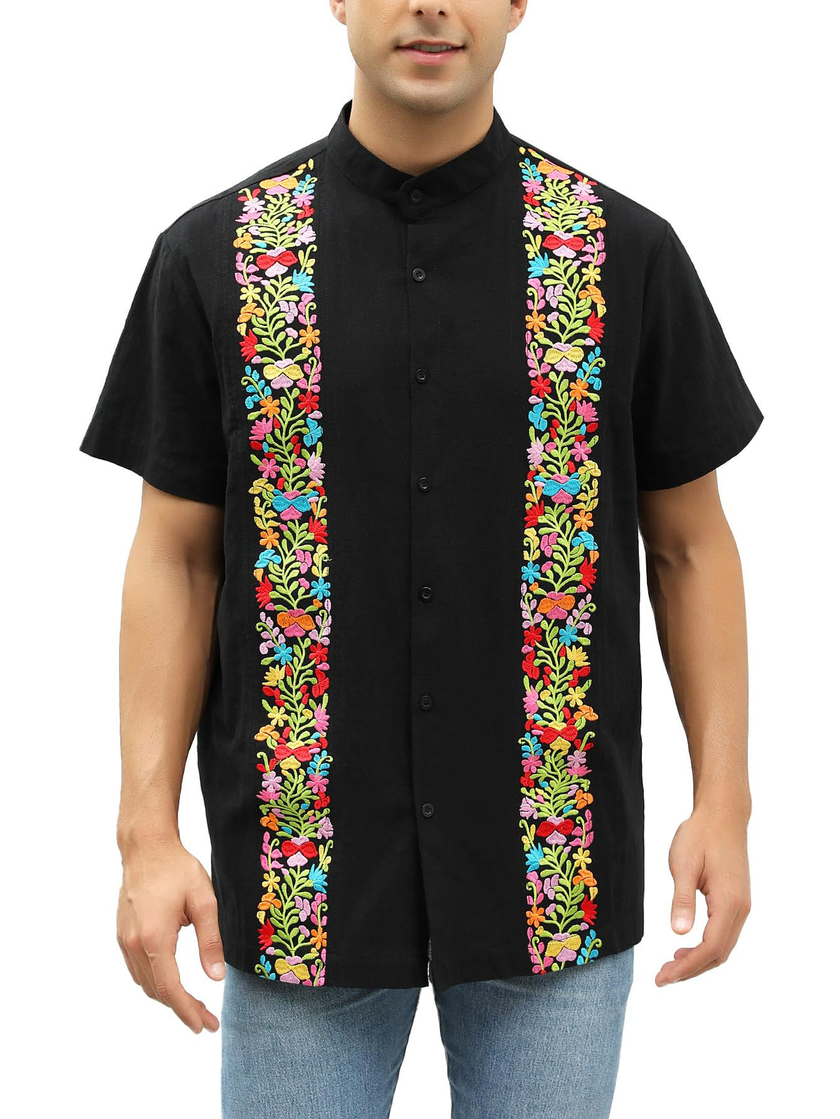 Mexican Shirts for Men Traditional Men's Guayabera Dress Shirts Mens Button Up Band Collar Dress Shirt Fiesta