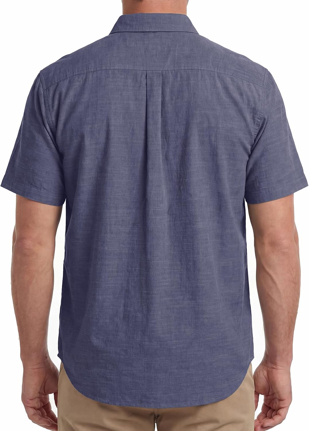HISEA Men's Short Sleeve Chambray Shirt, Button Down Regular Fit Shirt