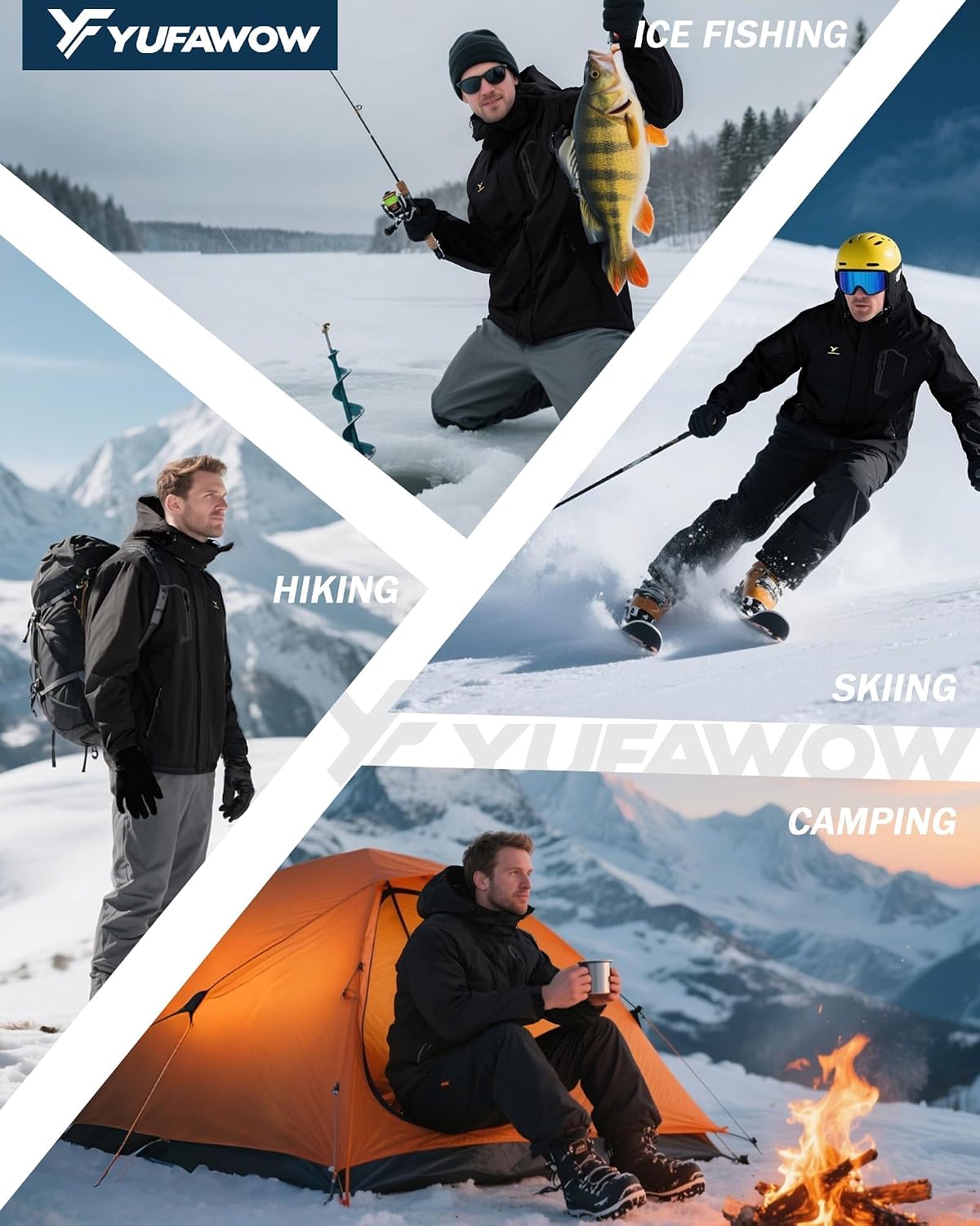 Men Winter Jacket Waterproof Windbreaker Warm Fleece Lined for Winter Outdoor Work Sports Skiing Snowboard Camping Hiking