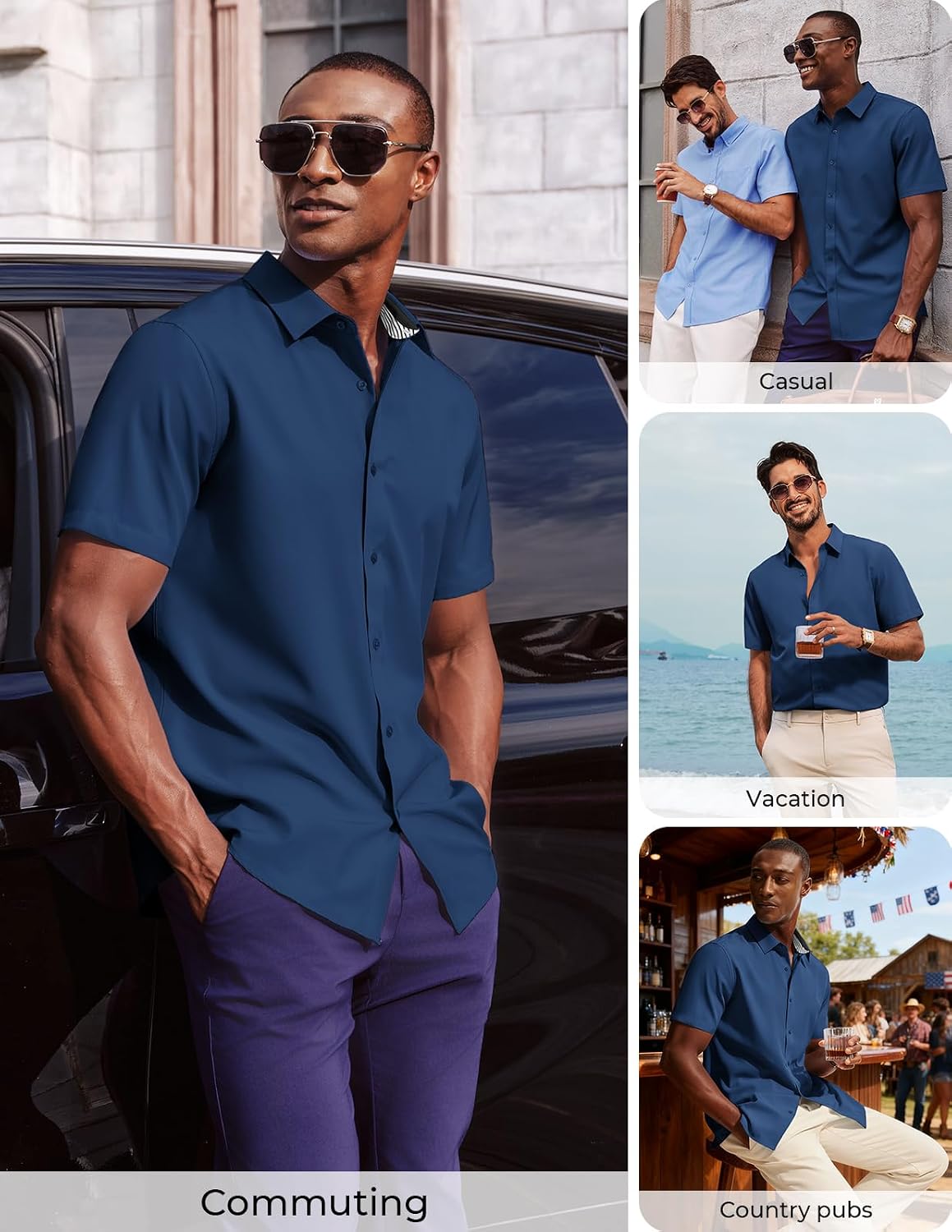 PJ PAUL JONES Mens Short Sleeve Dress Shirts Wrinkle Free Button Down Shirt