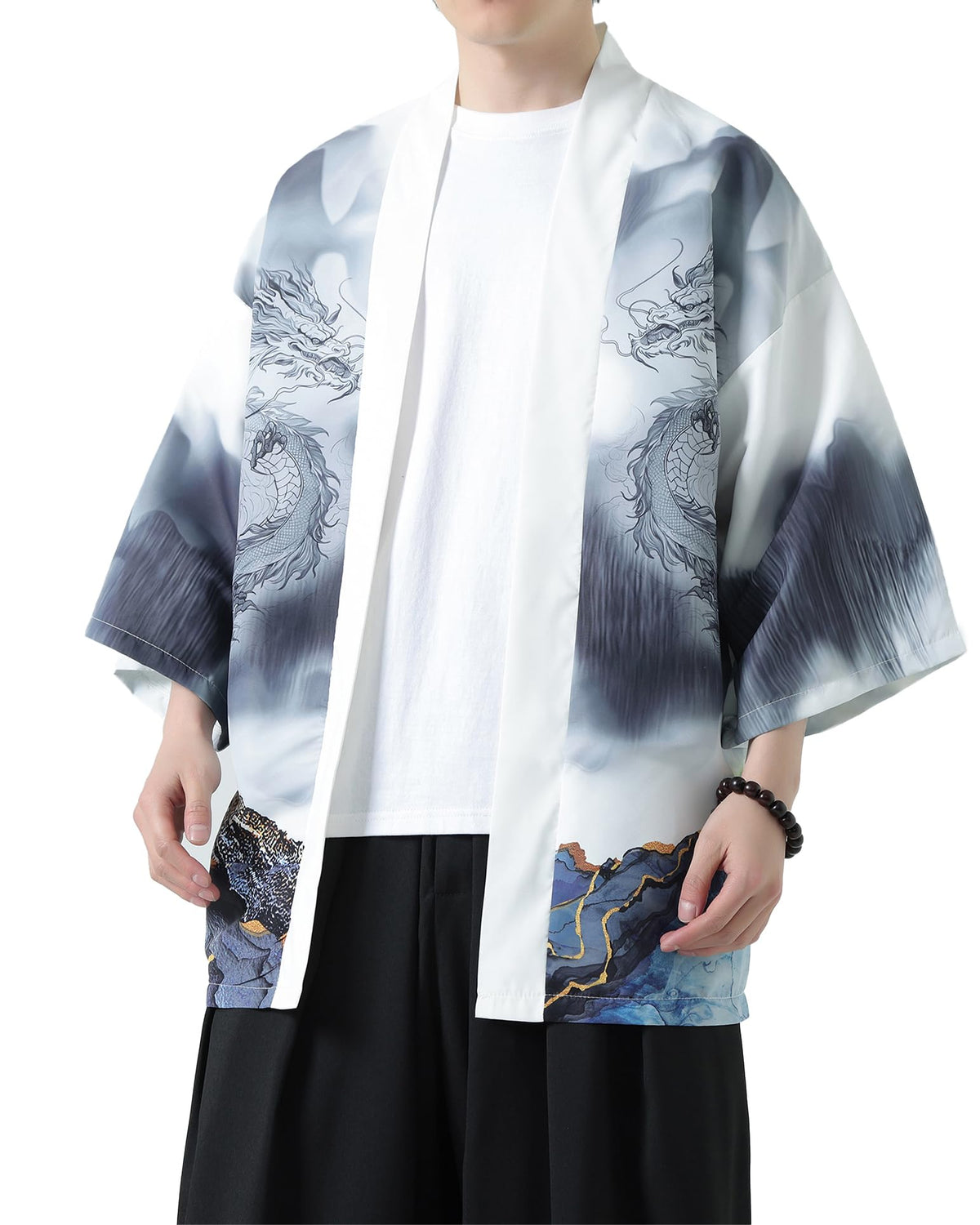 Men's Kimono Cardigan Jacket Japanese Kimono Shirt 3/4 Sleeve Printed Haori