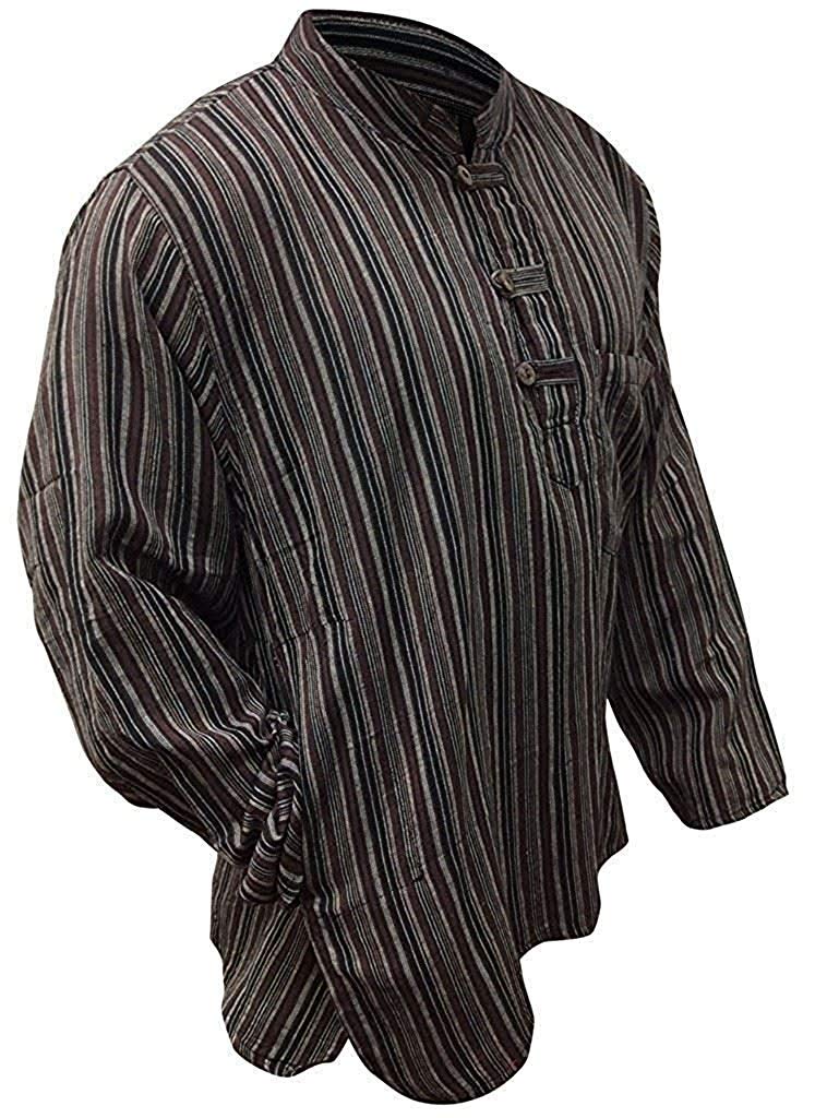 Shopoholic Fashion Mens Striped Grandad Shirt