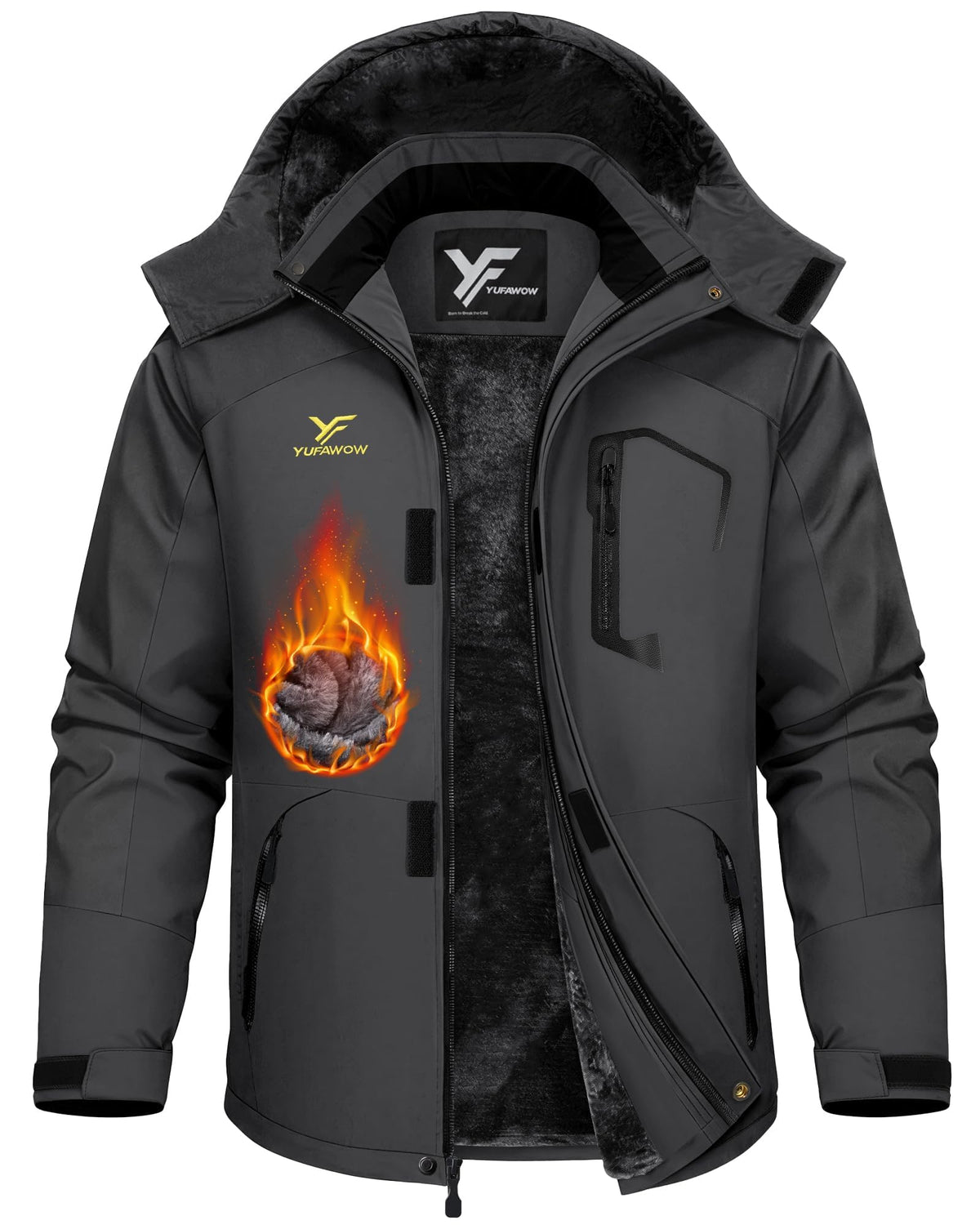 Men Winter Jacket Waterproof Windbreaker Warm Fleece Lined for Winter Outdoor Work Sports Skiing Snowboard Camping Hiking