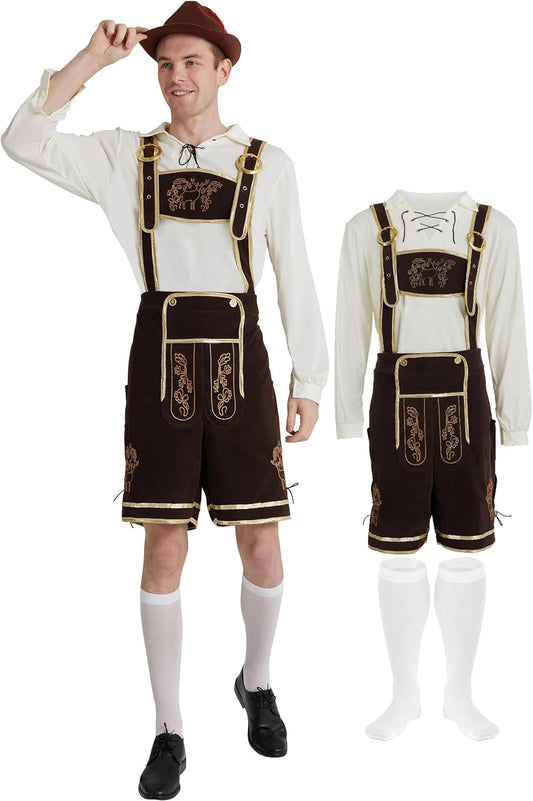 Men's Lederhosen Costume, German Bavarian Oktoberfest Outfit, Shirt & Socks