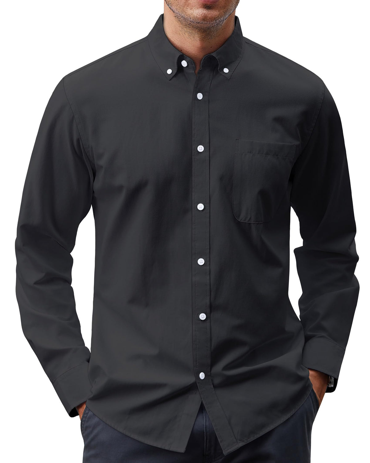 J.VER Men's Oxford Shirt Solid Casual Button Down Collar Shirts Long Sleeve Dress Shirts with Pocket
