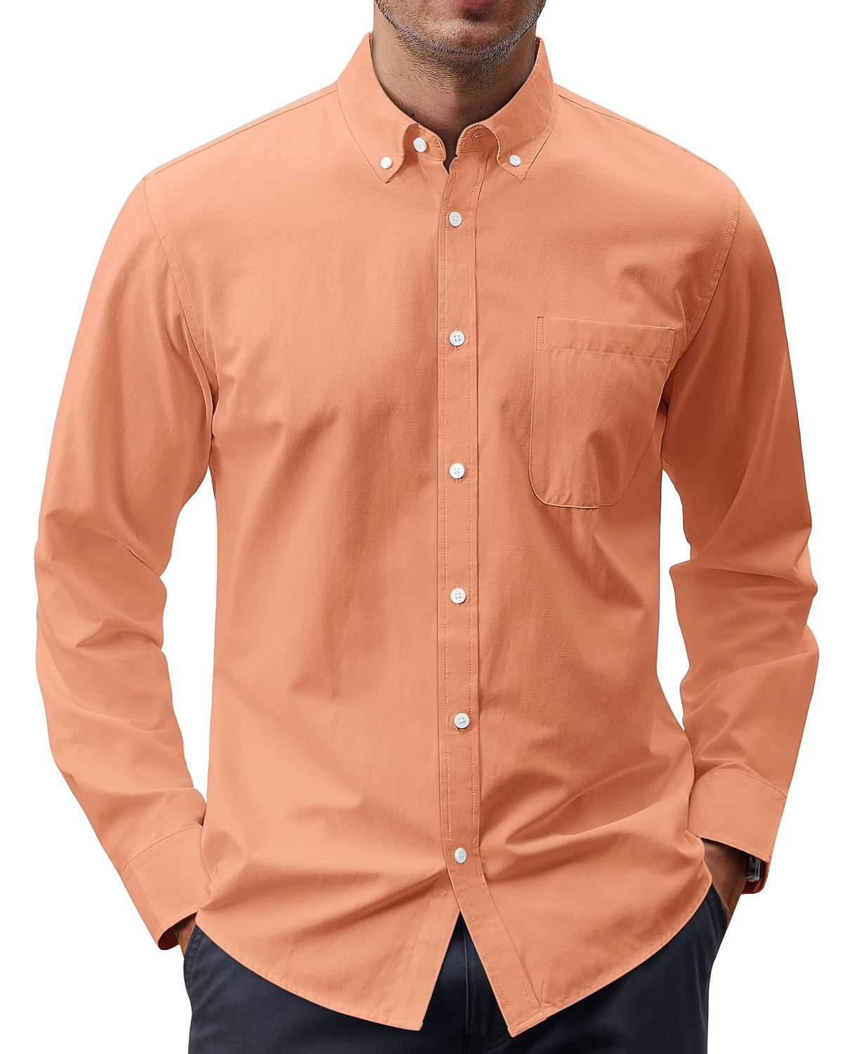 J.VER Men's Oxford Shirt Solid Casual Button Down Collar Shirts Long Sleeve Dress Shirts with Pocket