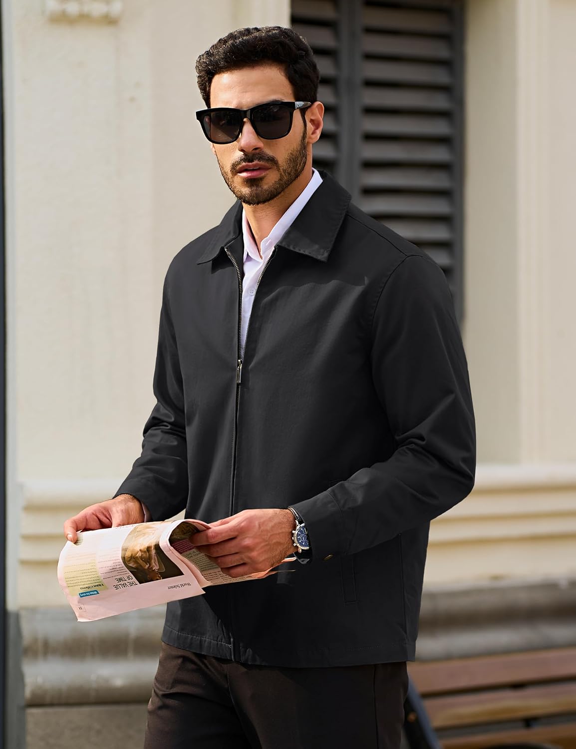 TACVASEN Men's Cotton Jacket Full Zip Up Work Jackets Turndown Collar Business Casual Windbreaker with 3 Pockets