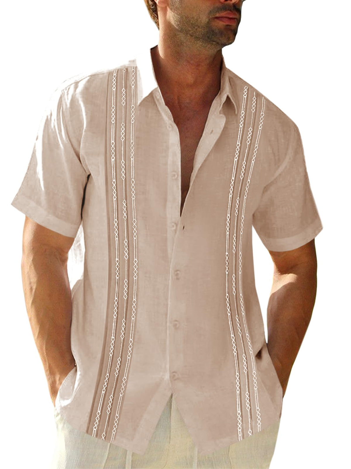 Runcati Mens Short Sleeve Guayabera Shirts Linen Button Down Cuban Shirt