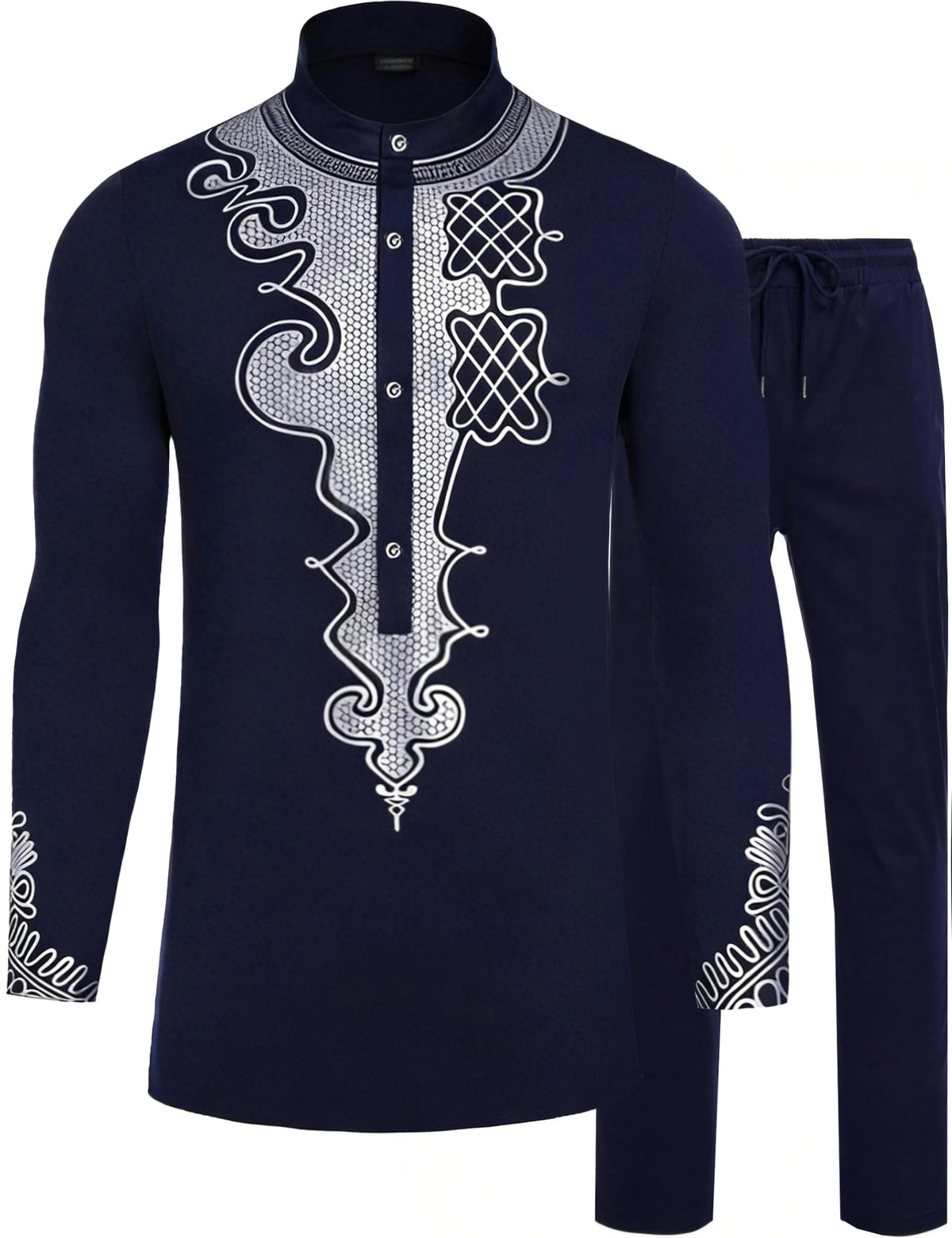 African Suits for Men African Outfits Dashiki Metallic Printed Suit