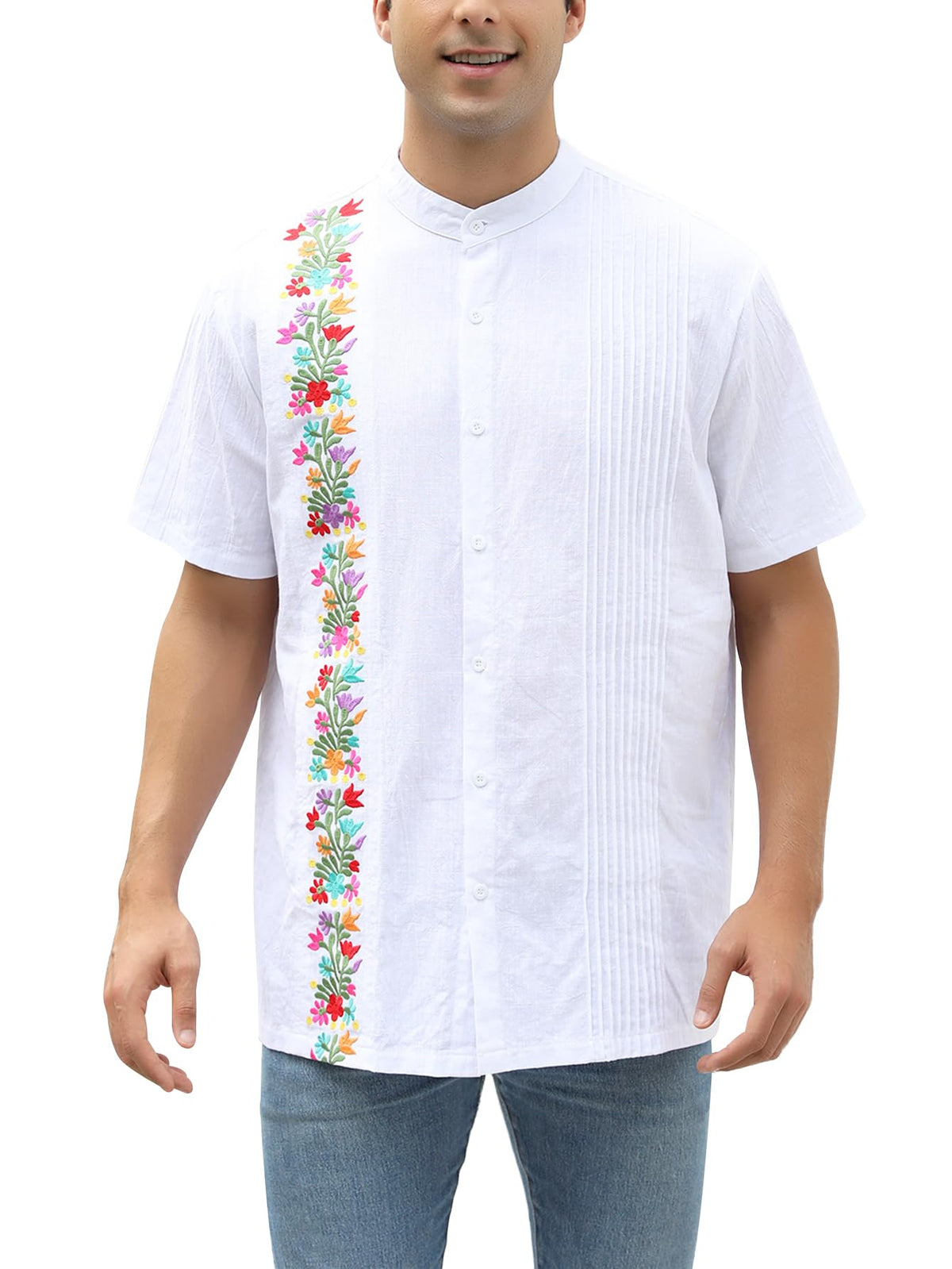 Mexican Shirts for Men Traditional Men's Guayabera Dress Shirts Mens Button Up Band Collar Dress Shirt Fiesta