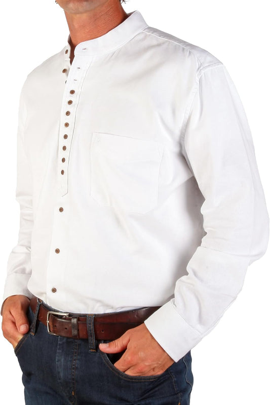 The Celtic Ranch Collarless Shirt for Men, Irish Grandfather Cotton-Linen
