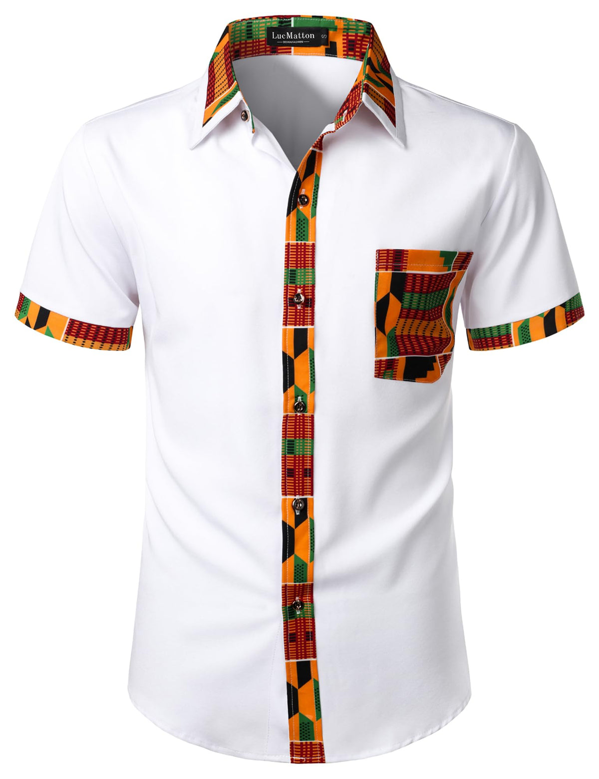LucMatton Men's African Short Sleeve Button Down Dress Shirt