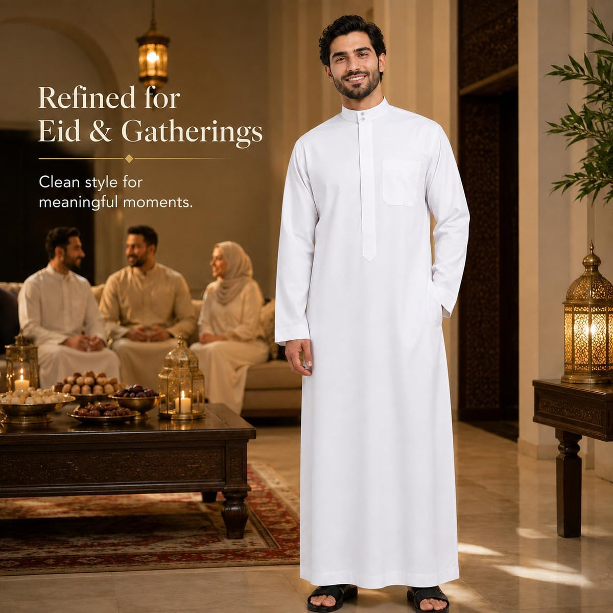 JPXH Mens Muslim Thobe Arab Robe Long Sleeve Islamic Kaftan with Pocket