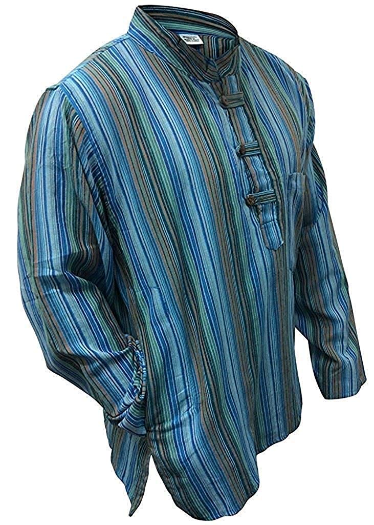 Shopoholic Fashion Mens Striped Grandad Shirt