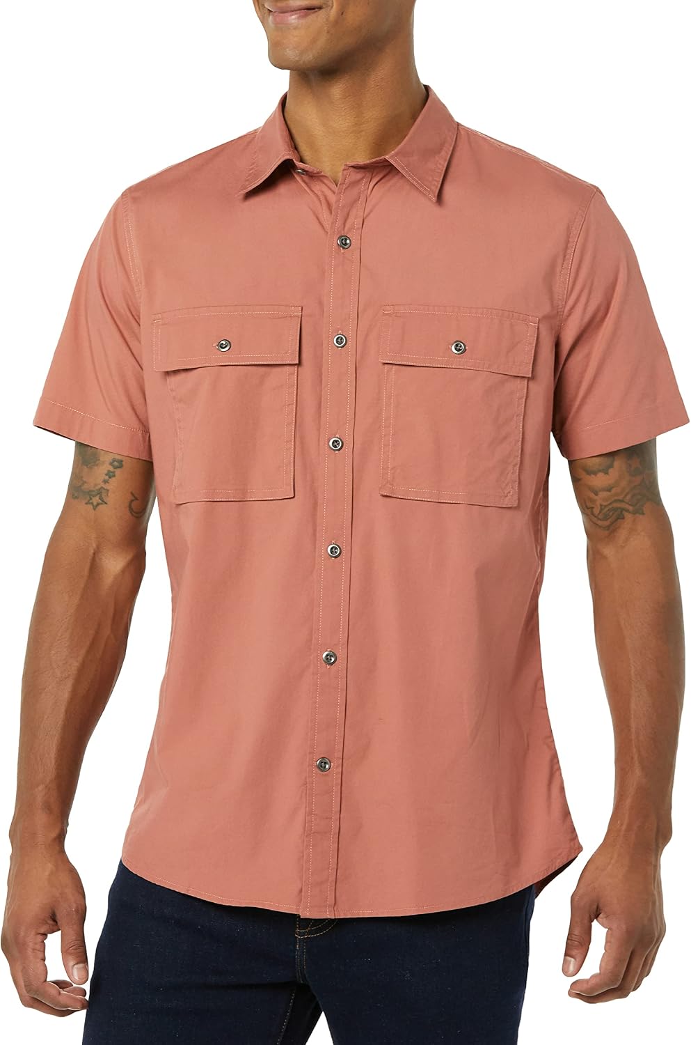 Amazon Essentials Men's Standard-Fit Short-Sleeve Two-Pocket Utility Shirt (Previously Goodthreads)