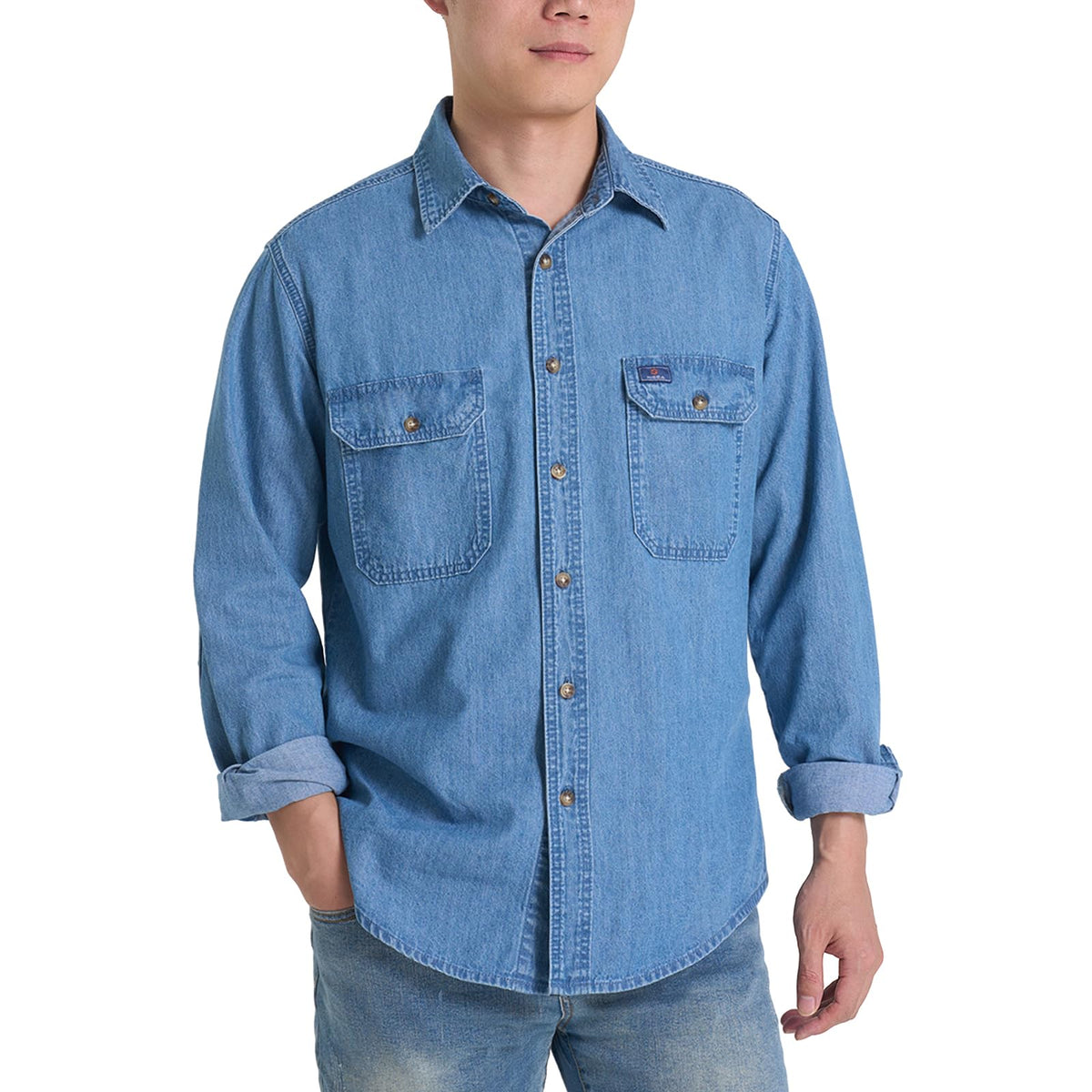 HISEA Mens Long Sleeve Denim Shirt, Button Down Jean Work Shirt Regular Fit