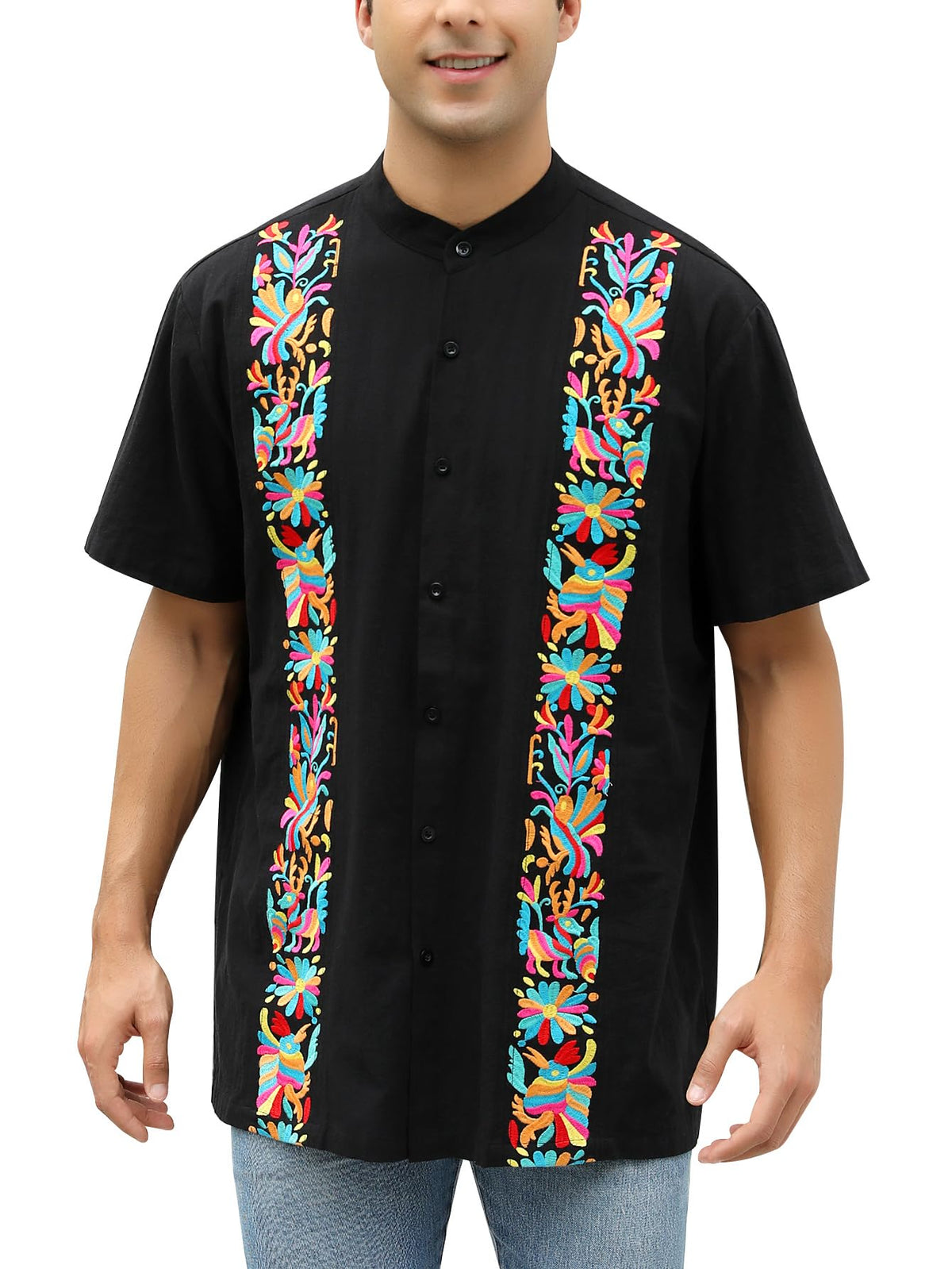 Mexican Shirts for Men Traditional Men's Guayabera Dress Shirts Mens Button Up Band Collar Dress Shirt Fiesta