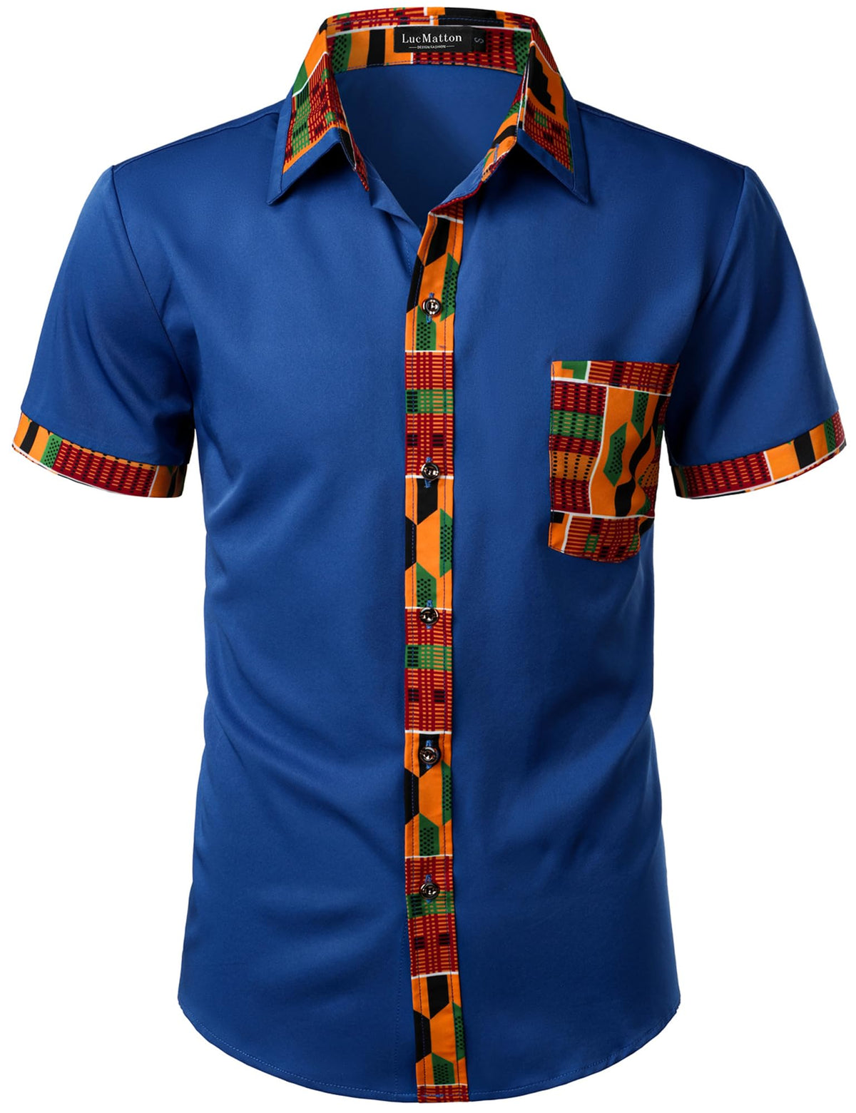 LucMatton Men's African Short Sleeve Button Down Dress Shirt